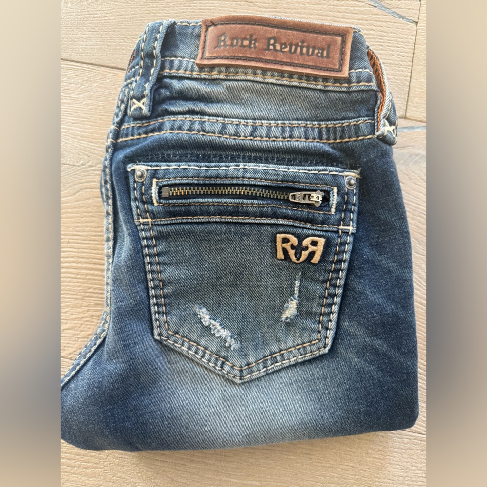 Rock Revival Dark Blue Jeans with Gold Accents - Picture 1 of 3